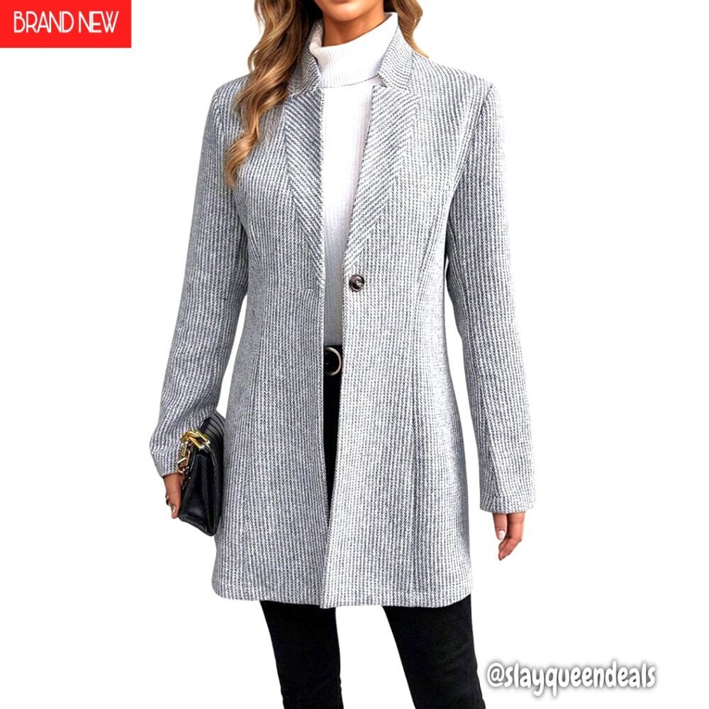 Womens Wool Peacoat Blazer Long Sleeve Slim Fit Mid-Length Winter Coat